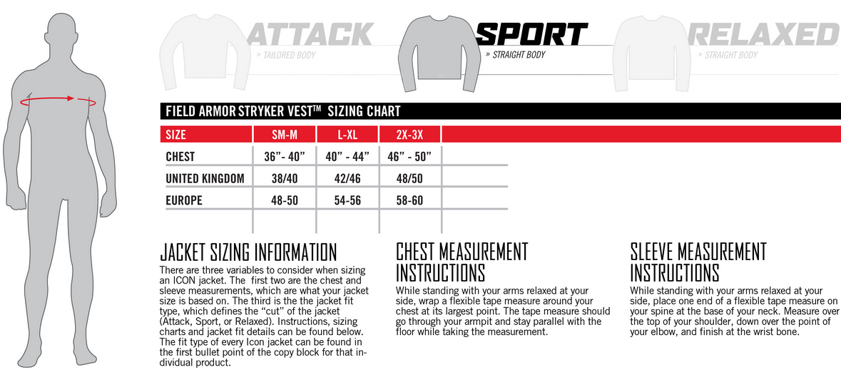 icon field armor stryker motorcycle vest all colors and icon motorcycle jacket size chart