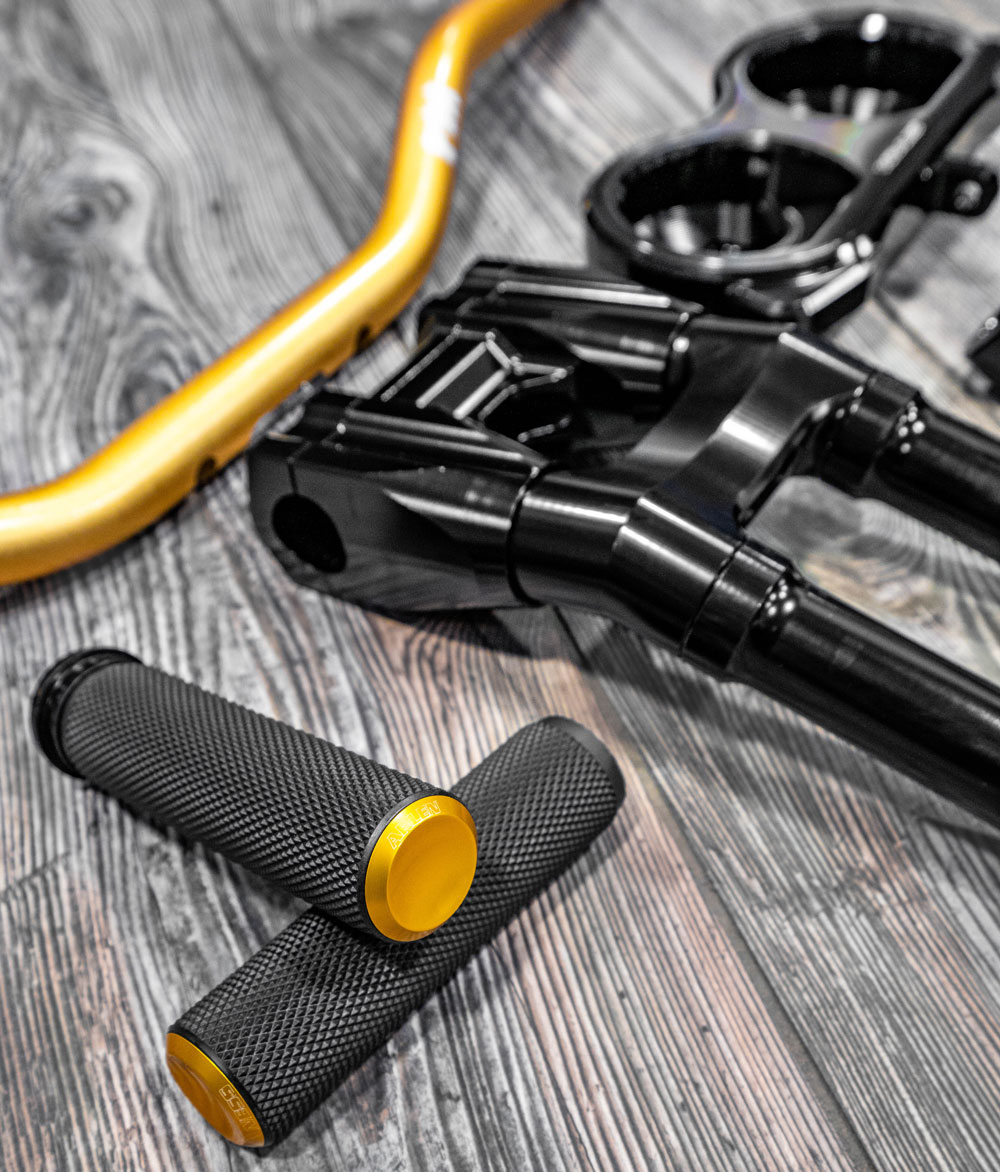 Arlen Ness Gold Knurled Grips for Harley TBW