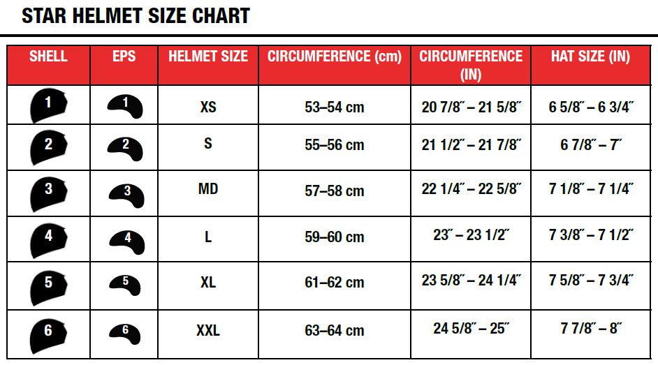 Bell Motorcycle Helmet Size Chart