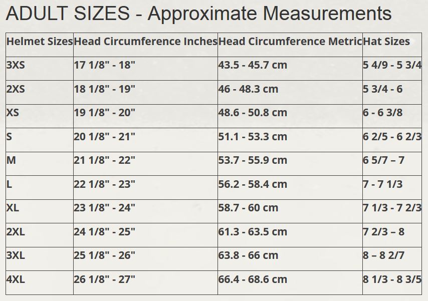 Hawk Helmet Size Chart