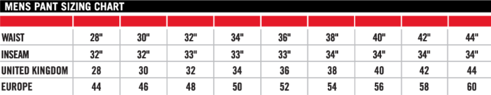 Icon Jacket Size Chart