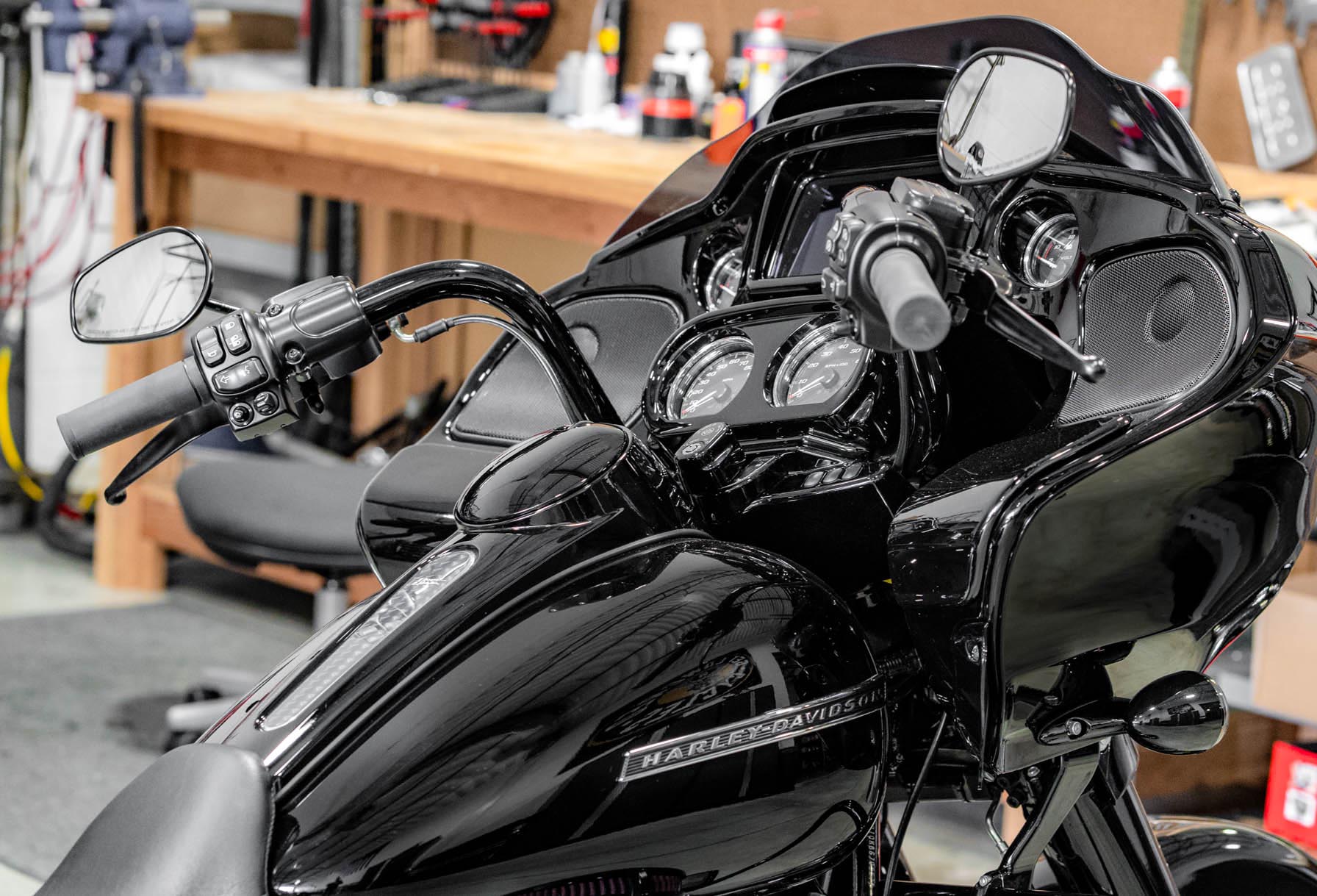 Kraus TBar & Gauge Relocation Harley Road Glide Get Lowered Cycles