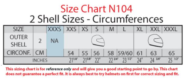 Nolan N104 Size Chart